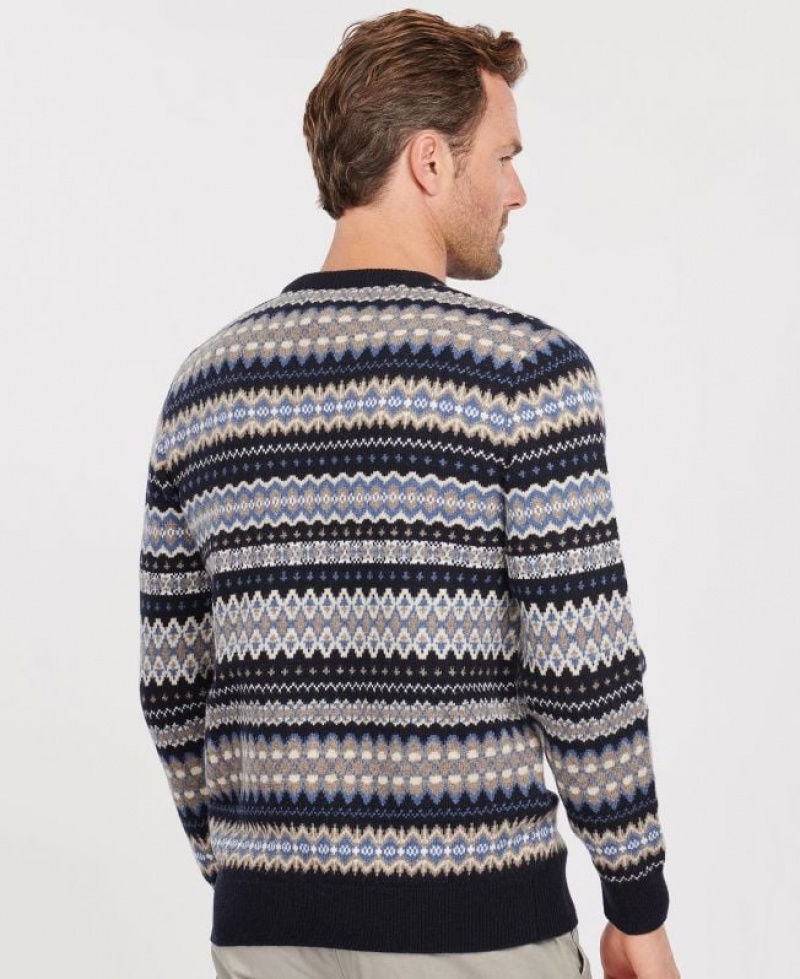 Navy / Grey Men Barbour Case Fair Isle Crew Sweater | US-8649UVALZ