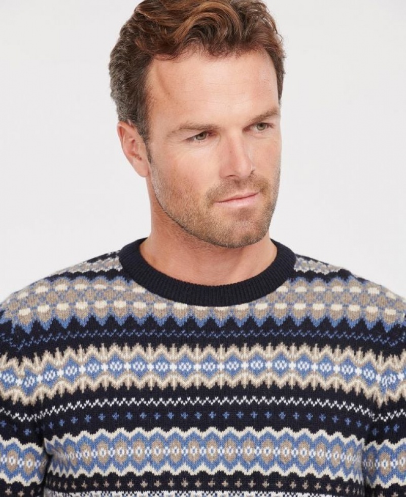 Navy / Grey Men Barbour Case Fair Isle Crew Sweater | US-8649UVALZ