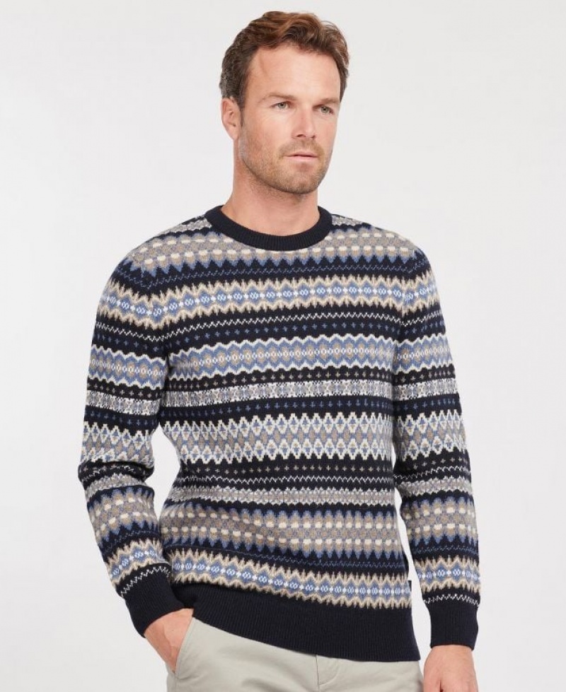 Navy / Grey Men Barbour Case Fair Isle Crew Sweater | US-8649UVALZ