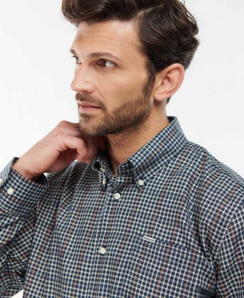 Navy / Grey Men Barbour Henderson Thermo Weave Shirts | US-2840HSPDK