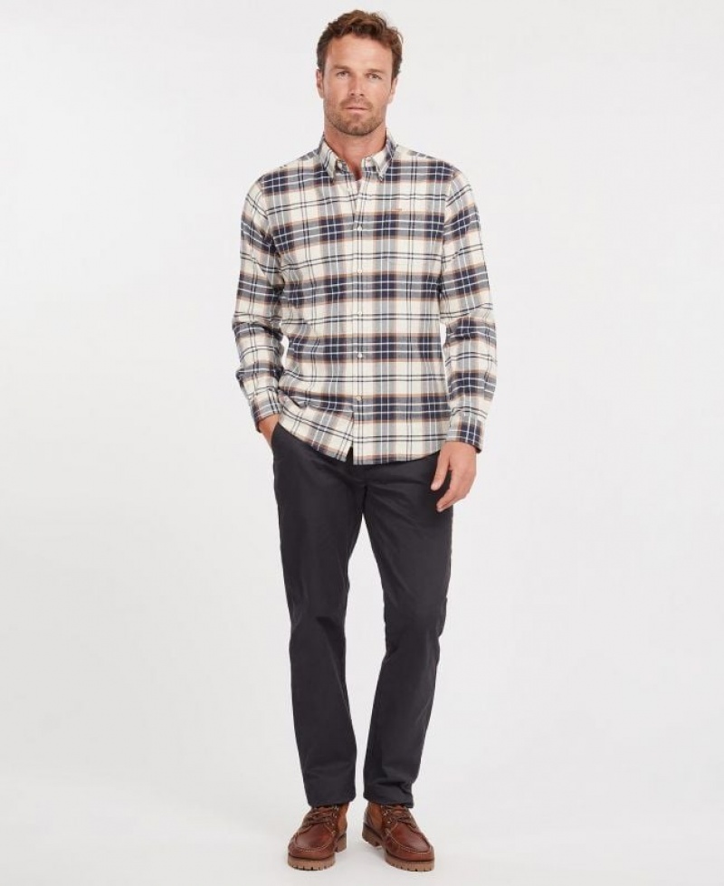 Navy / Grey Men Barbour Portdown Tailored Shirts | US-2491AFUIQ