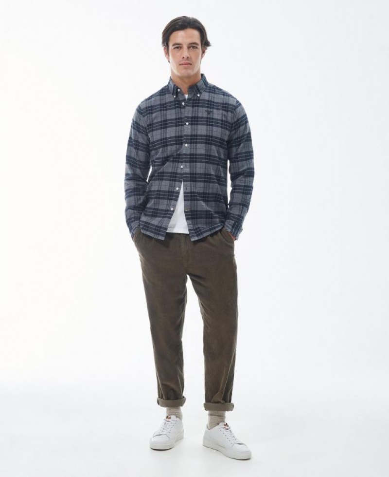 Navy / Grey Men Barbour Swinton Tailored Shirts | US-7108RPUSA