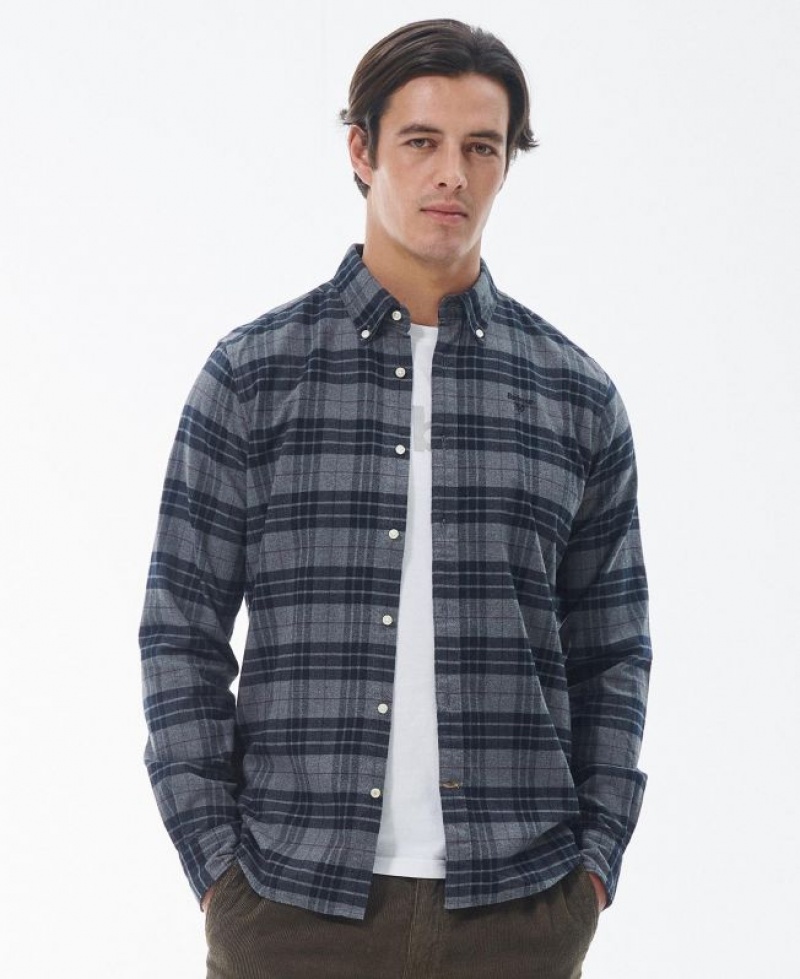 Navy / Grey Men Barbour Swinton Tailored Shirts | US-7108RPUSA