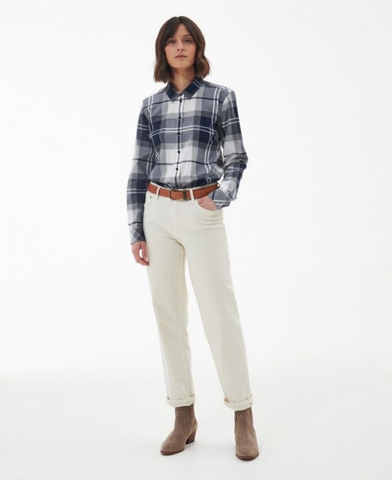 Navy / Grey Women Barbour Bredon Shirts | US-9175QHKCE