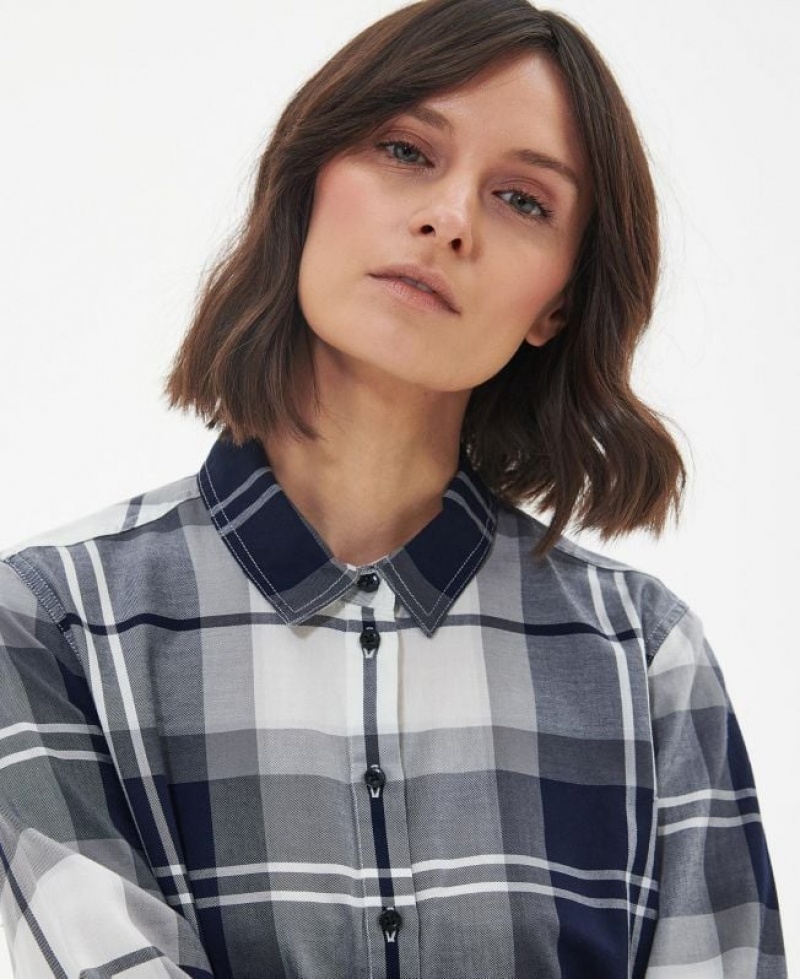 Navy / Grey Women Barbour Bredon Shirts | US-9175QHKCE