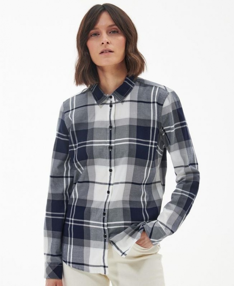 Navy / Grey Women Barbour Bredon Shirts | US-9175QHKCE