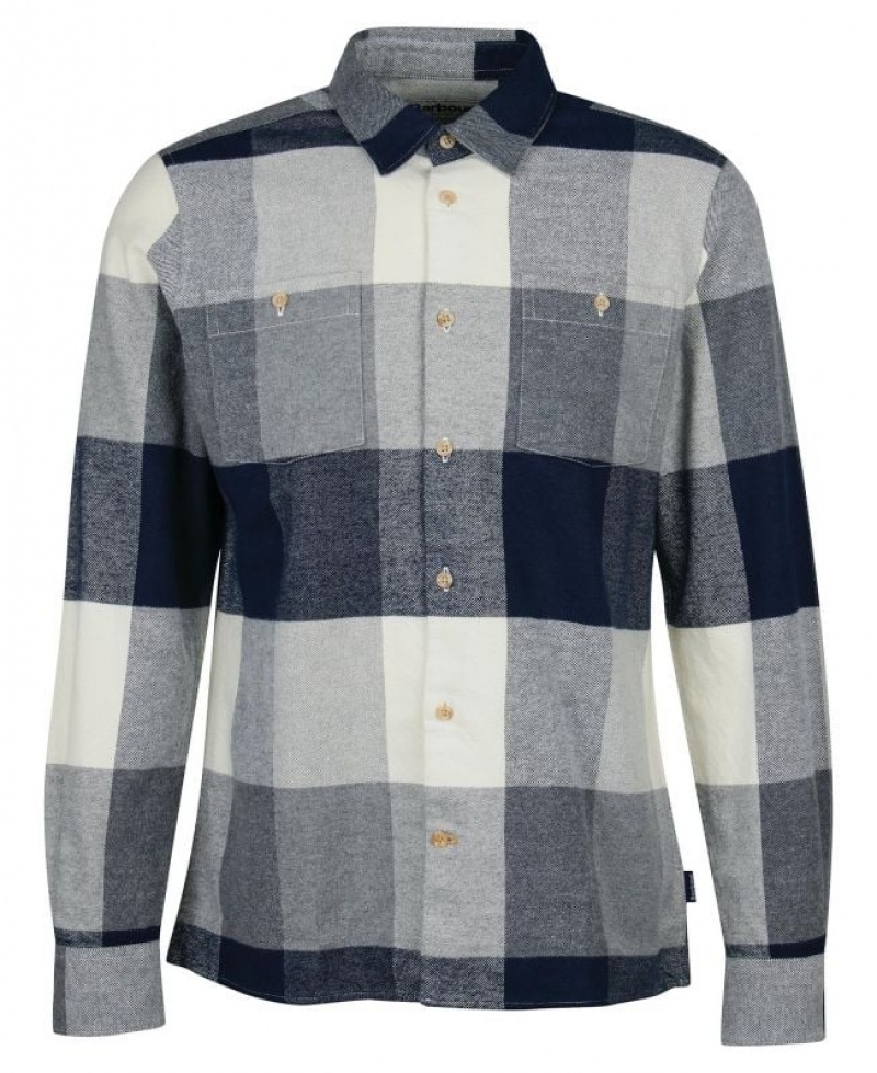 Navy / Grey / Cream Men Barbour Alberta Shirts | US-6241GDWYS