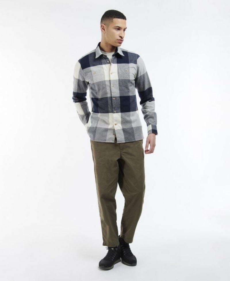 Navy / Grey / Cream Men Barbour Alberta Shirts | US-6241GDWYS