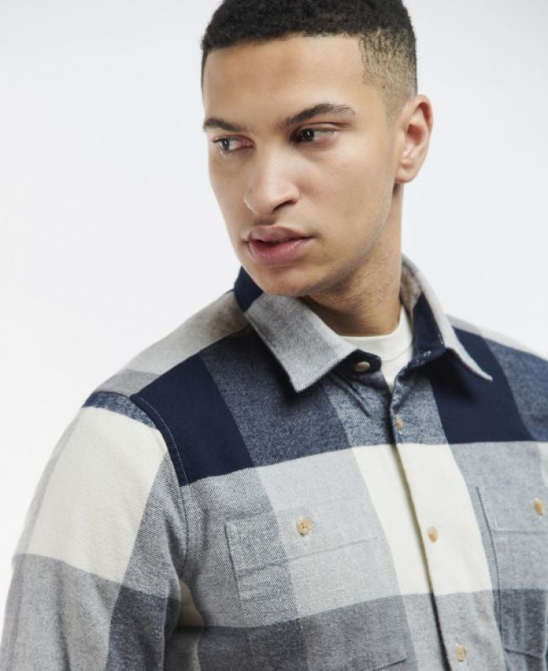 Navy / Grey / Cream Men Barbour Alberta Shirts | US-6241GDWYS