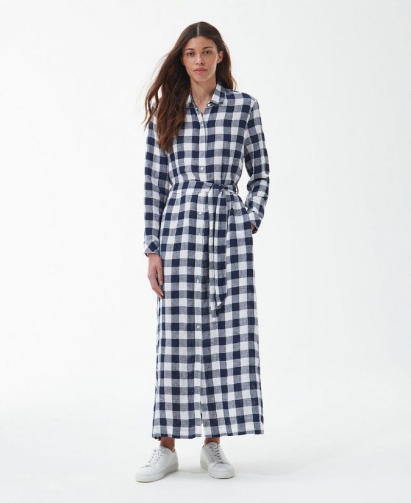 Navy / Grey / White Women Barbour Marine Maxi Dress | US-7485ZVQYK