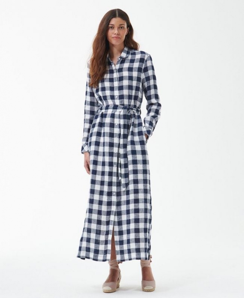 Navy / Grey / White Women Barbour Marine Maxi Dress | US-7485ZVQYK