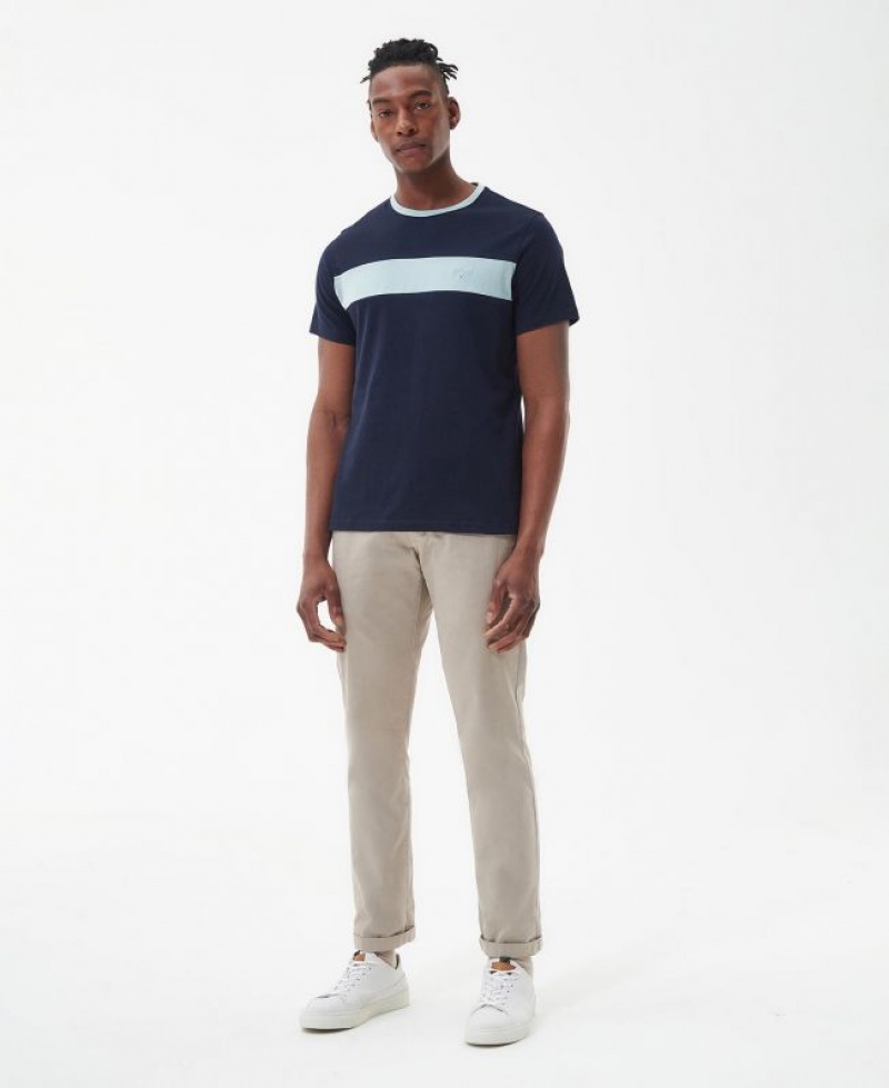 Navy / Light Blue Men Barbour Steaford Panel T-Shirts | US-9582GHTKV