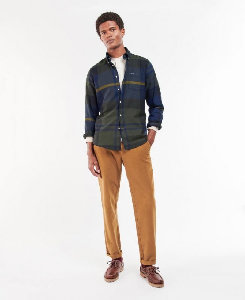 Navy / Olive Men Barbour Dunoon Tailored Shirts | US-2614QFGKO