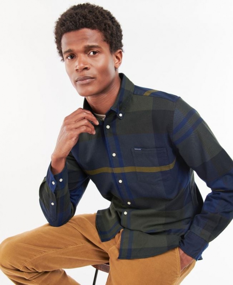 Navy / Olive Men Barbour Dunoon Tailored Shirts | US-2614QFGKO