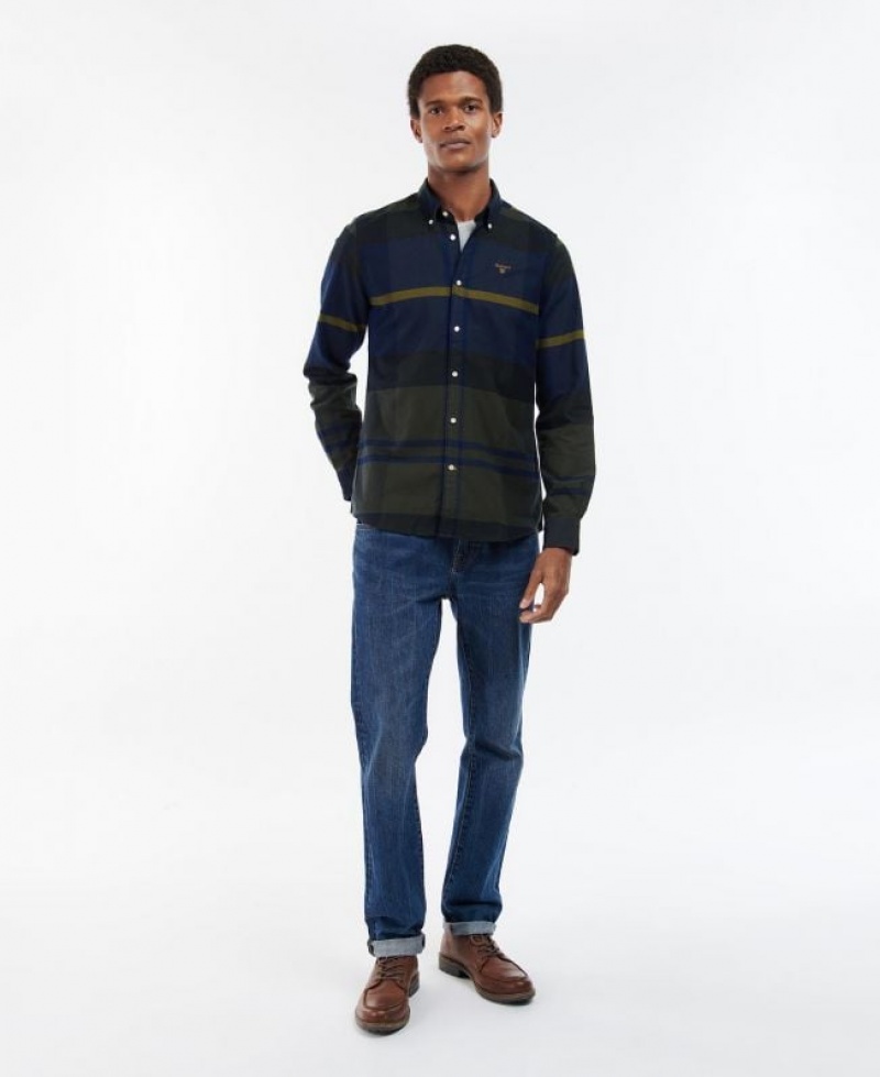 Navy / Olive Men Barbour Iceloch Tailored Shirts | US-1976RGKAM