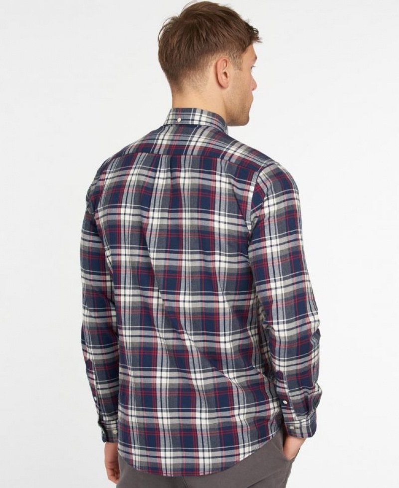 Navy / Red / Grey Men Barbour Crossfell Tailored Shirts | US-8490JEIHN