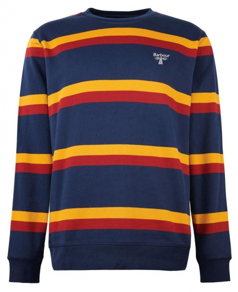 Navy / Red / Orange Men Barbour Beacon Lorton Crew Neck Sweatshirt | US-9652KHMRQ