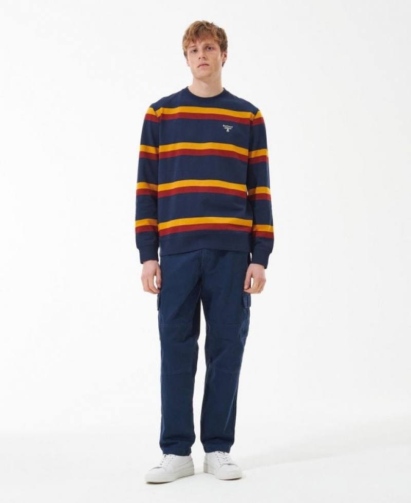 Navy / Red / Orange Men Barbour Beacon Lorton Crew Neck Sweatshirt | US-9652KHMRQ