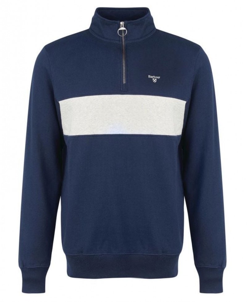 Navy / White Men Barbour Bromfield Half-Zip Sweater | US-7214KRPOC