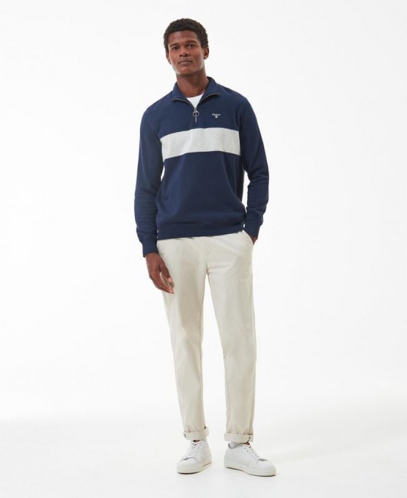 Navy / White Men Barbour Bromfield Half-Zip Sweater | US-7214KRPOC