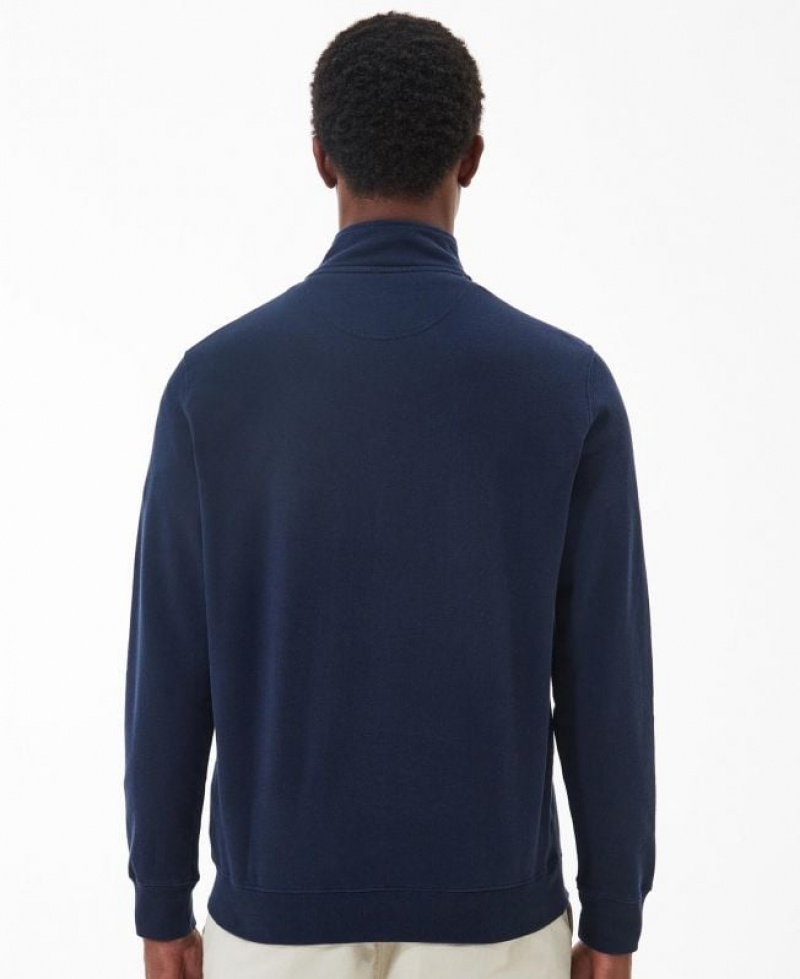 Navy / White Men Barbour Bromfield Half-Zip Sweater | US-7214KRPOC