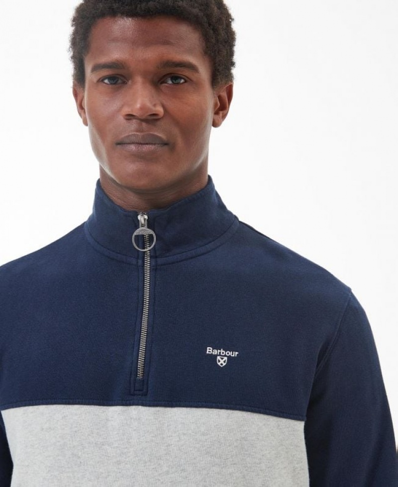 Navy / White Men Barbour Bromfield Half-Zip Sweater | US-7214KRPOC