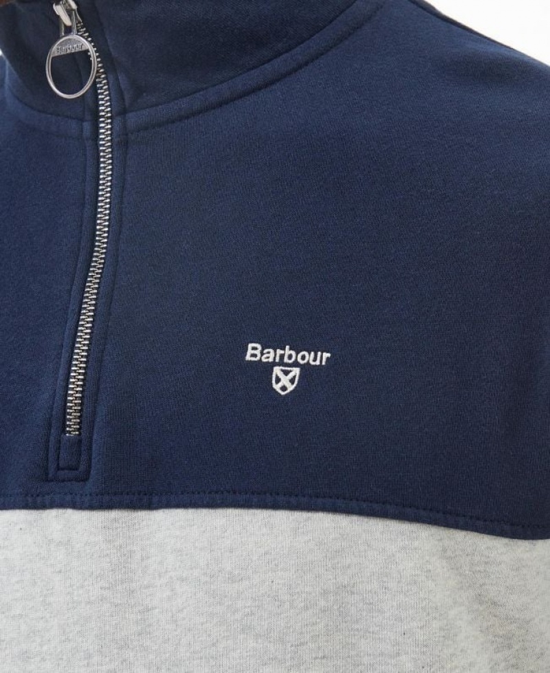 Navy / White Men Barbour Bromfield Half-Zip Sweater | US-7214KRPOC