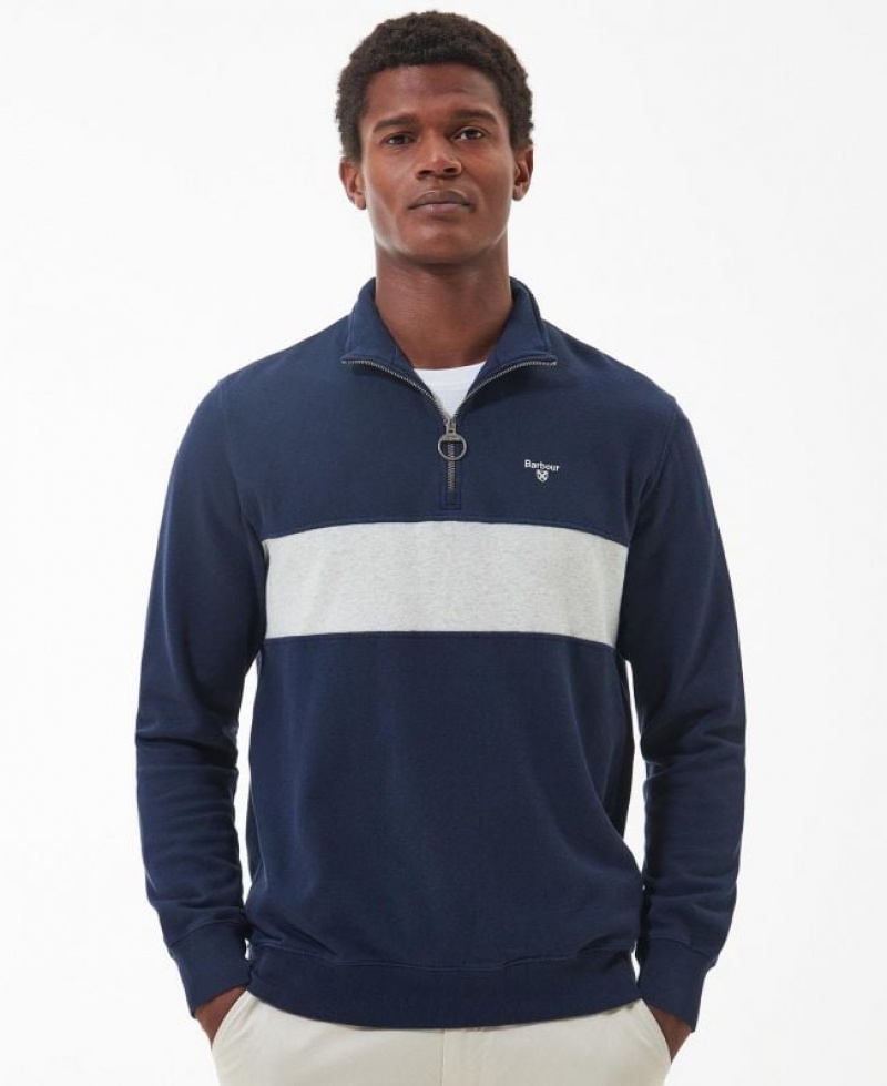 Navy / White Men Barbour Bromfield Half-Zip Sweater | US-7214KRPOC