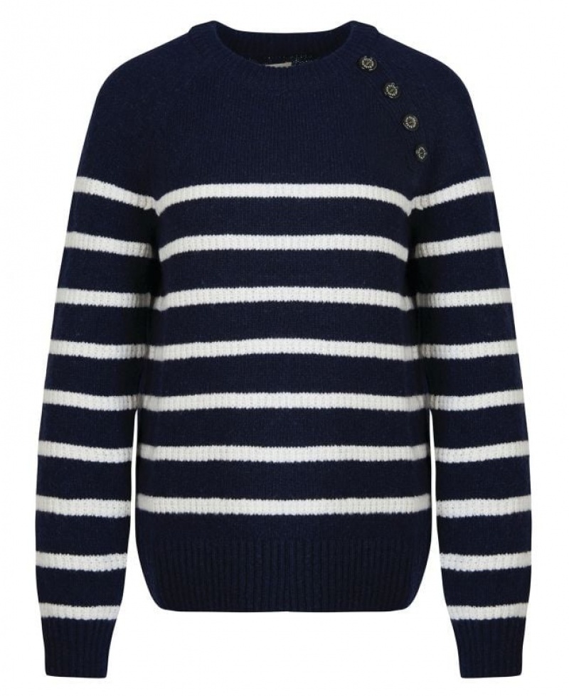 Navy / White Women Barbour Belmount Knitted Sweater | US-1836AMXJV