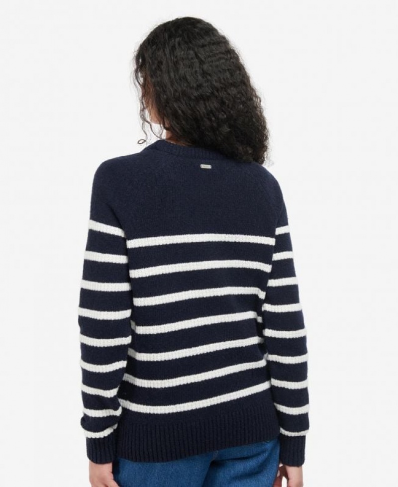 Navy / White Women Barbour Belmount Knitted Sweater | US-1836AMXJV