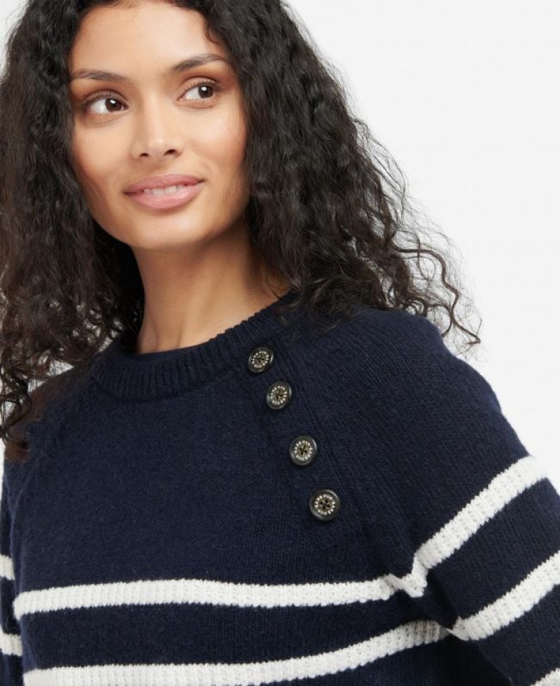 Navy / White Women Barbour Belmount Knitted Sweater | US-1836AMXJV