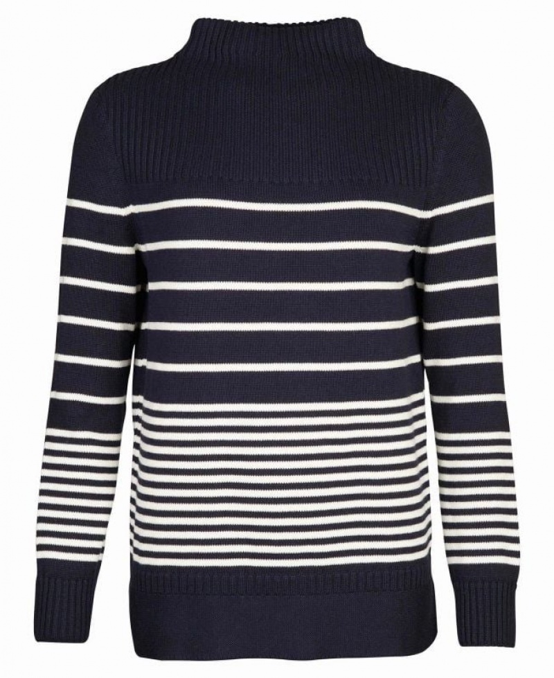 Navy / White Women Barbour Stripe Guernsey Knit Sweater | US-2941ZXRUH