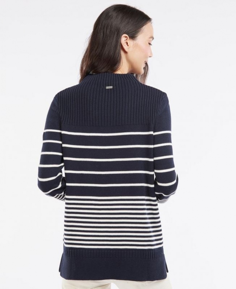 Navy / White Women Barbour Stripe Guernsey Knit Sweater | US-2941ZXRUH