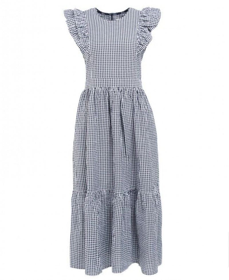 Navy / White Women Barbour Thistle Midi Dress | US-0426TXDYH