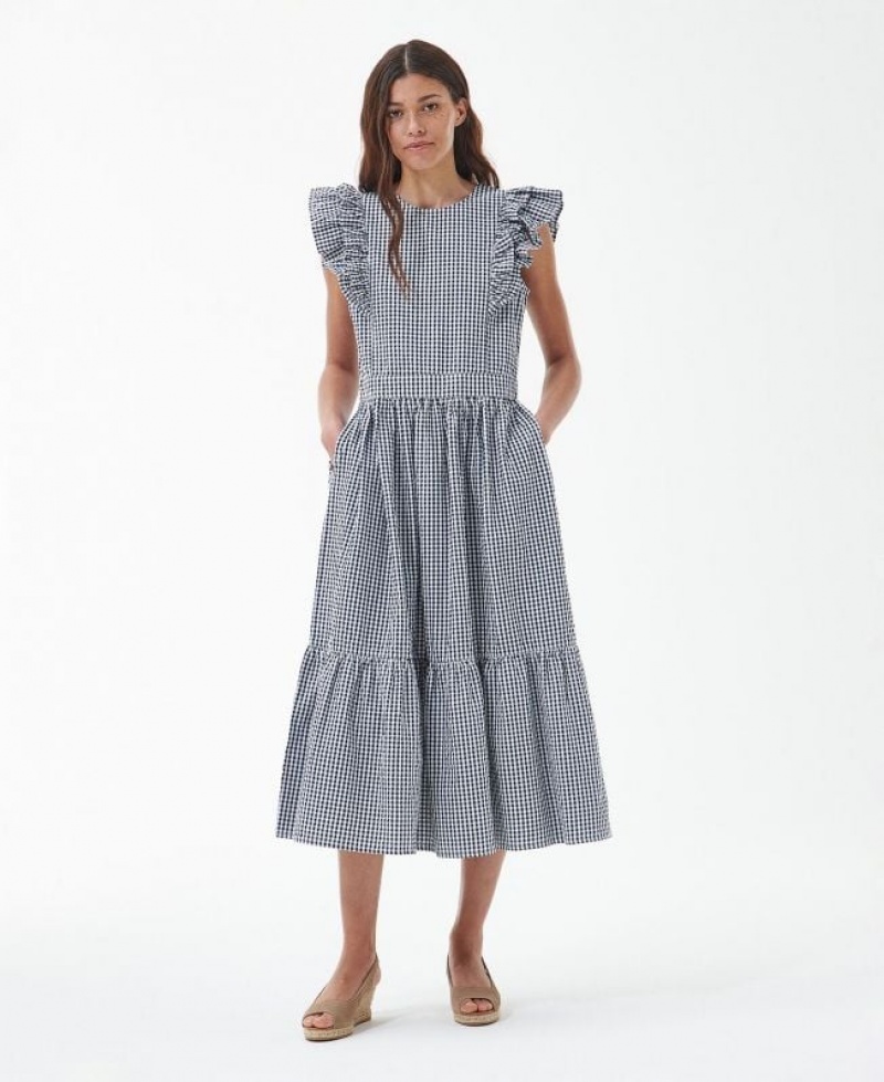 Navy / White Women Barbour Thistle Midi Dress | US-0426TXDYH