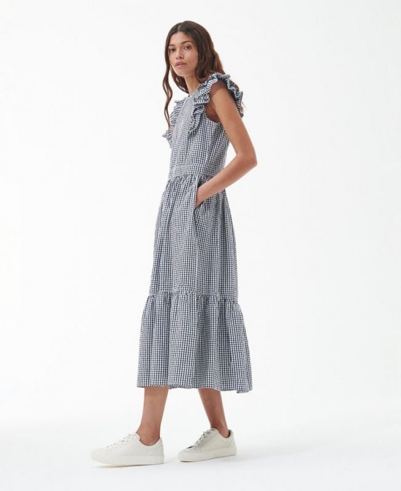 Navy / White Women Barbour Thistle Midi Dress | US-0426TXDYH