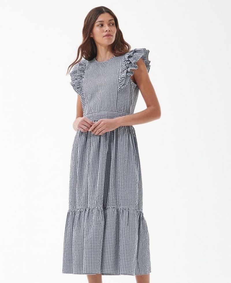 Navy / White Women Barbour Thistle Midi Dress | US-0426TXDYH