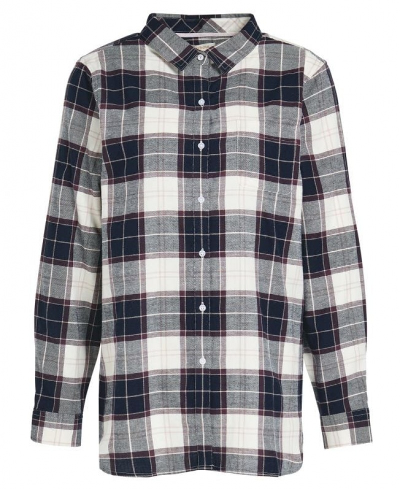 Navy / White / Grey Women Barbour Pendula Shirts | US-1962YEFLX