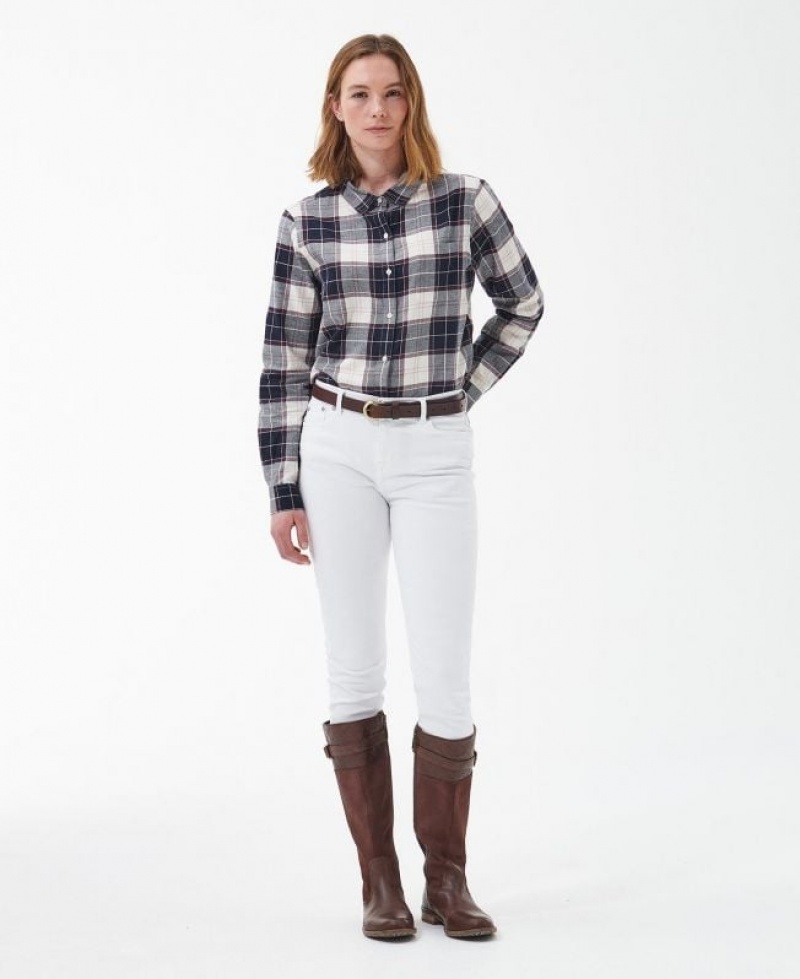 Navy / White / Grey Women Barbour Pendula Shirts | US-1962YEFLX