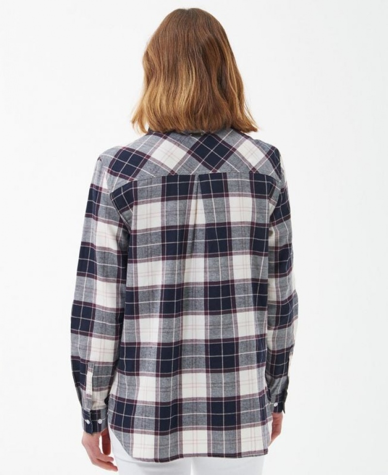 Navy / White / Grey Women Barbour Pendula Shirts | US-1962YEFLX