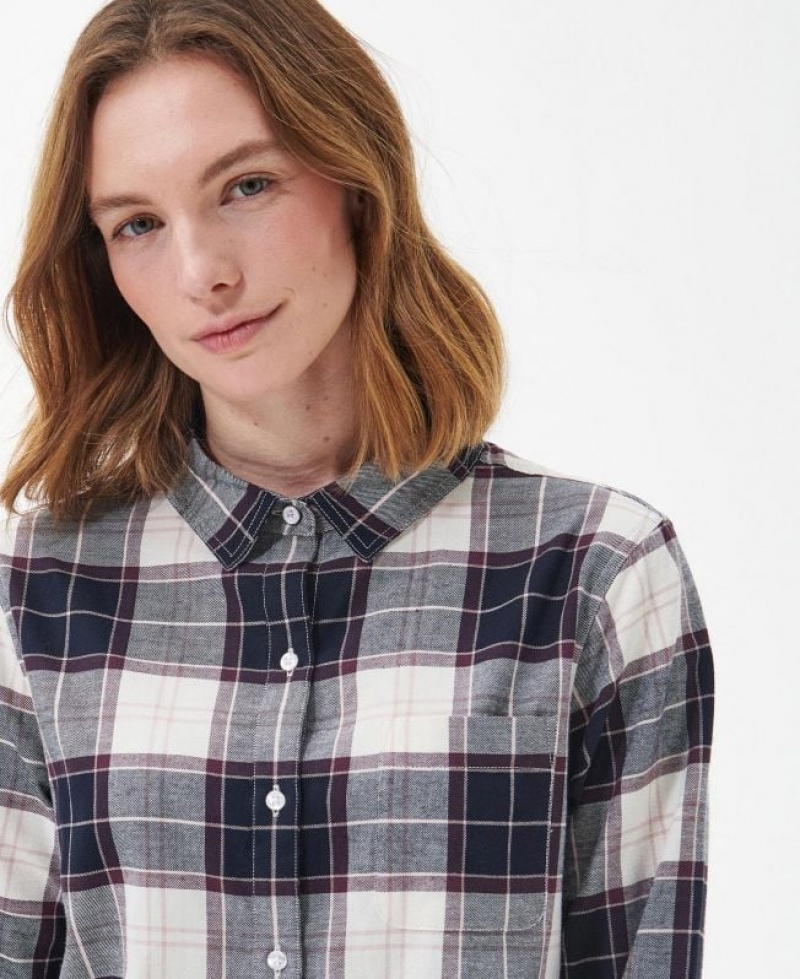 Navy / White / Grey Women Barbour Pendula Shirts | US-1962YEFLX