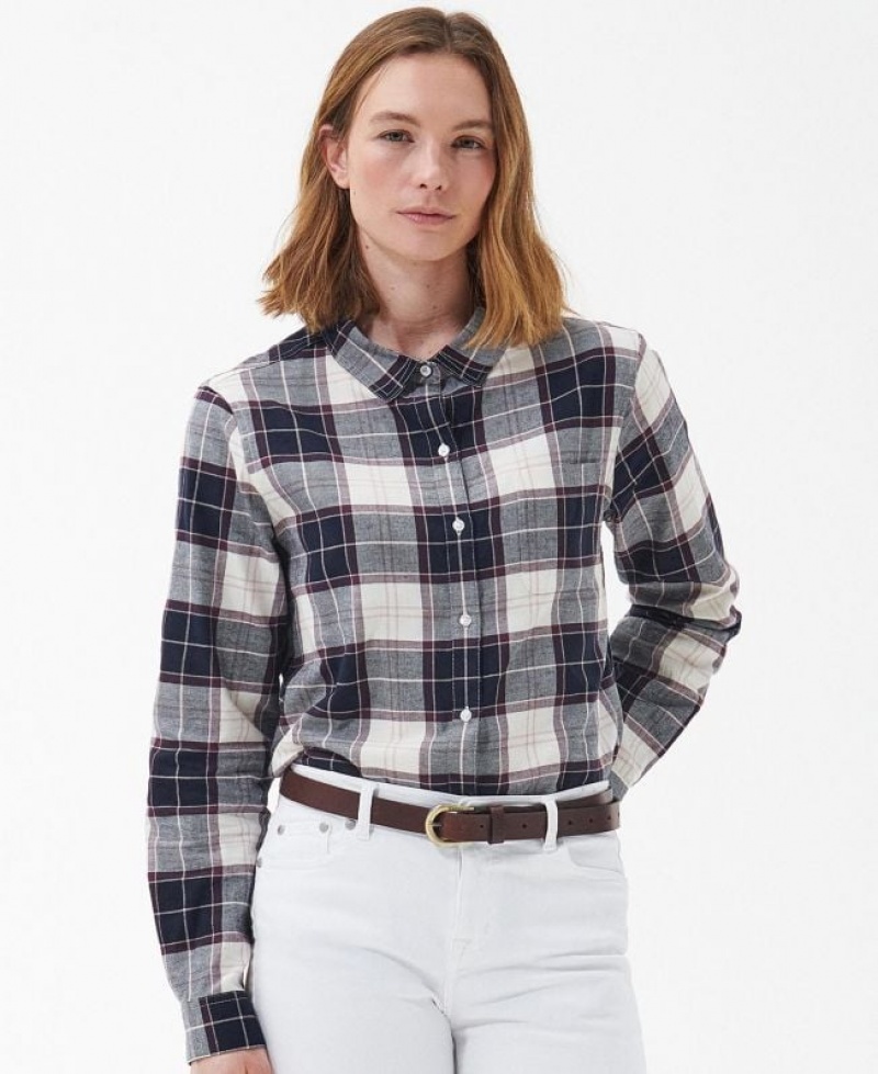 Navy / White / Grey Women Barbour Pendula Shirts | US-1962YEFLX