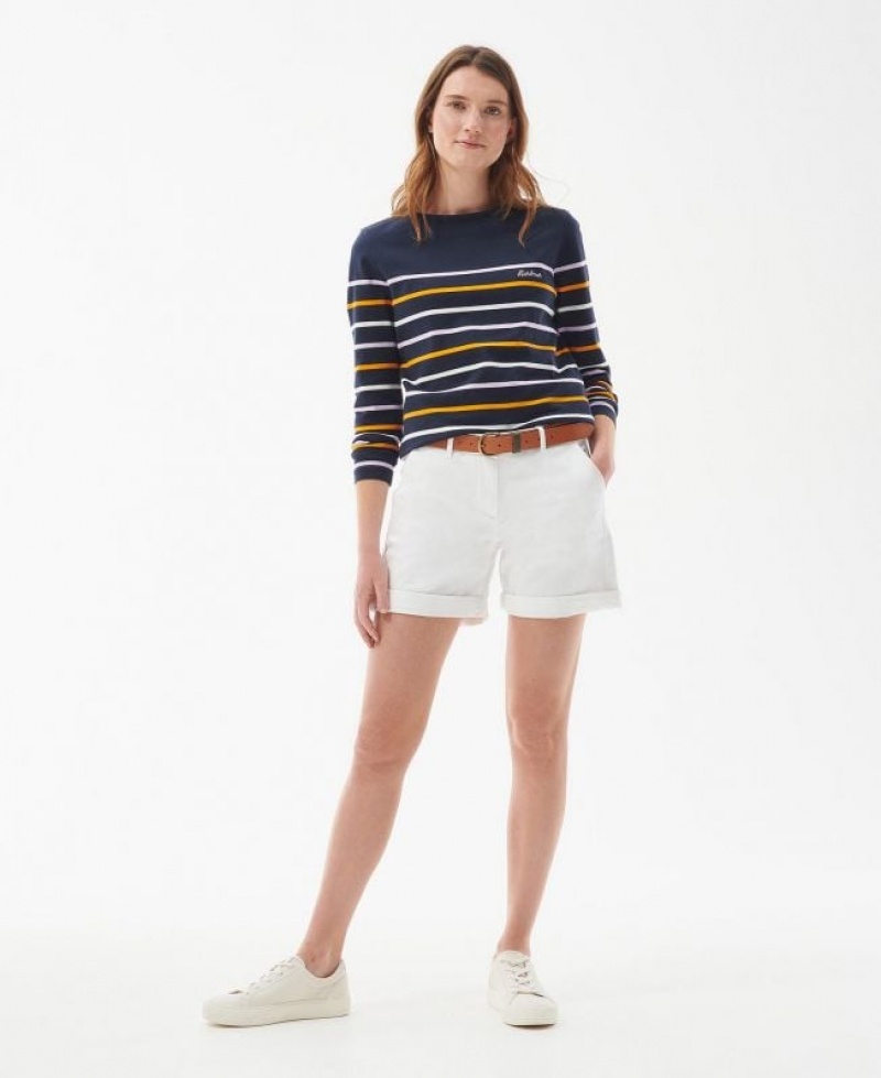 Navy / White / Yellow Women Barbour Hawkins Blouses | US-7025MFPJE