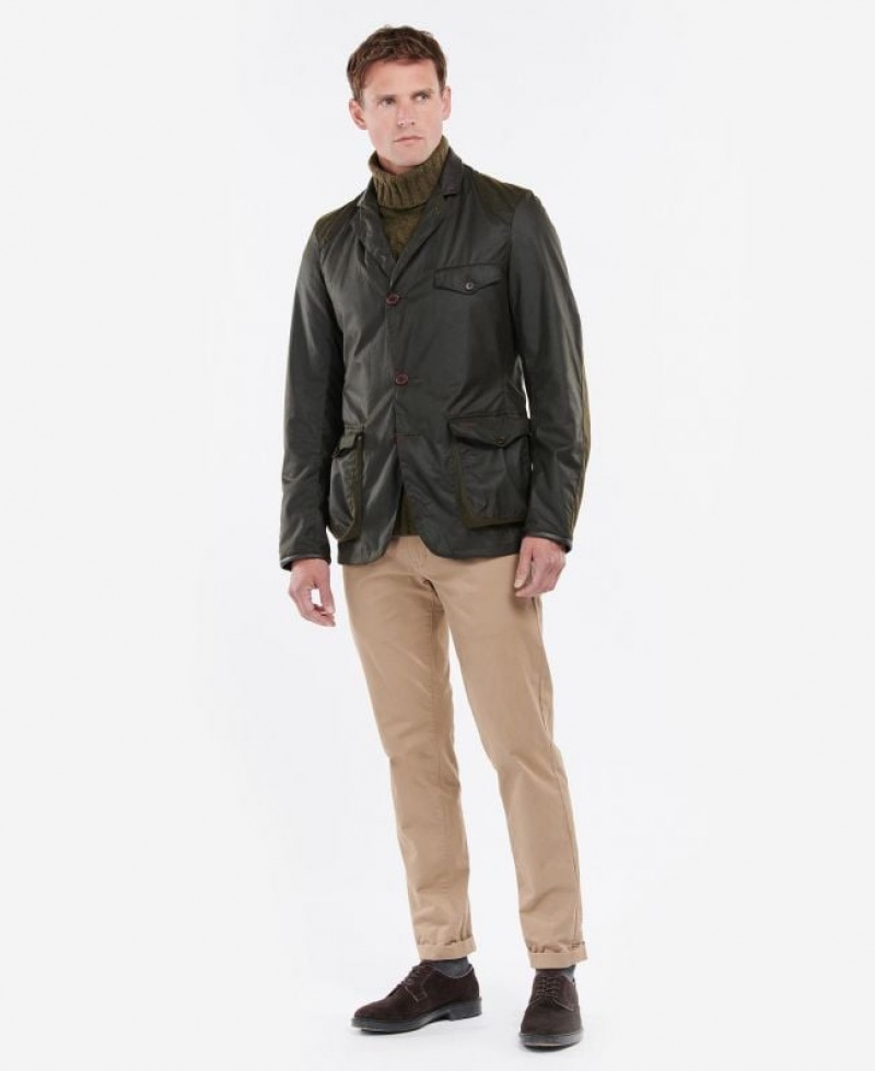 Olive Men Barbour Beacon Sports Waxed Jacket | US-0914OVXQA