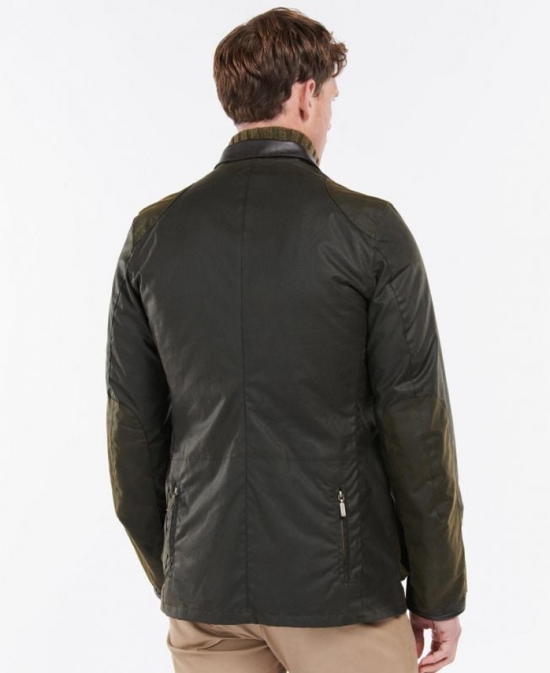 Olive Men Barbour Beacon Sports Waxed Jacket | US-0914OVXQA