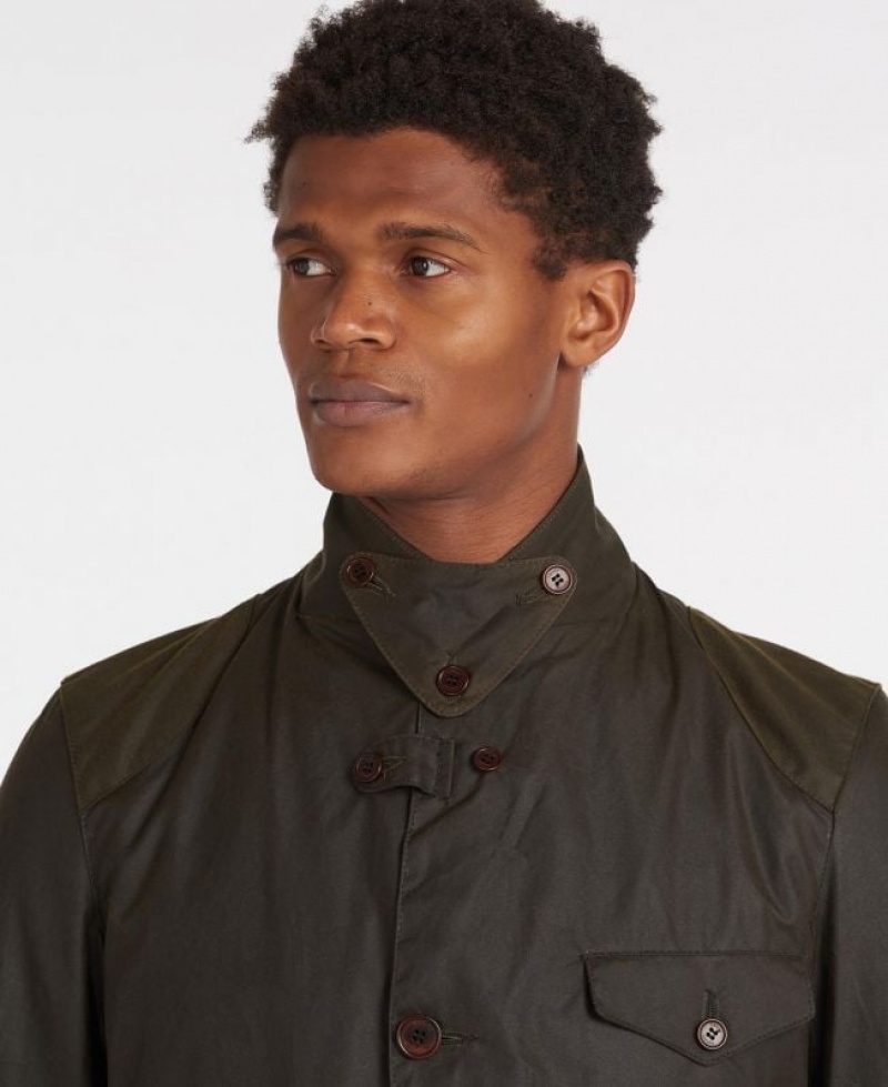 Olive Men Barbour Beacon Sports Waxed Jacket | US-0914OVXQA