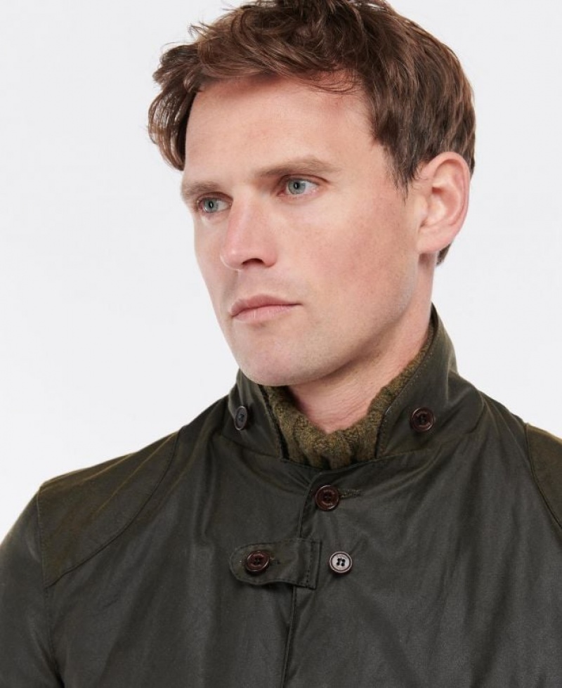 Olive Men Barbour Beacon Sports Waxed Jacket | US-0914OVXQA