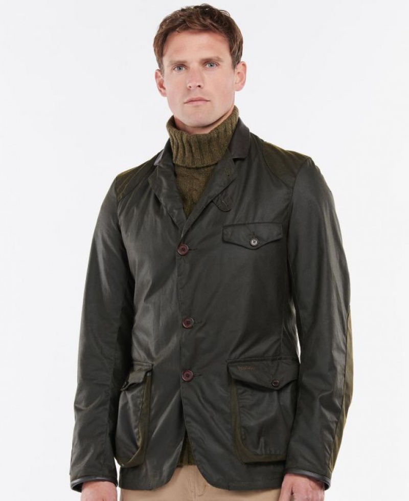 Olive Men Barbour Beacon Sports Waxed Jacket | US-0914OVXQA