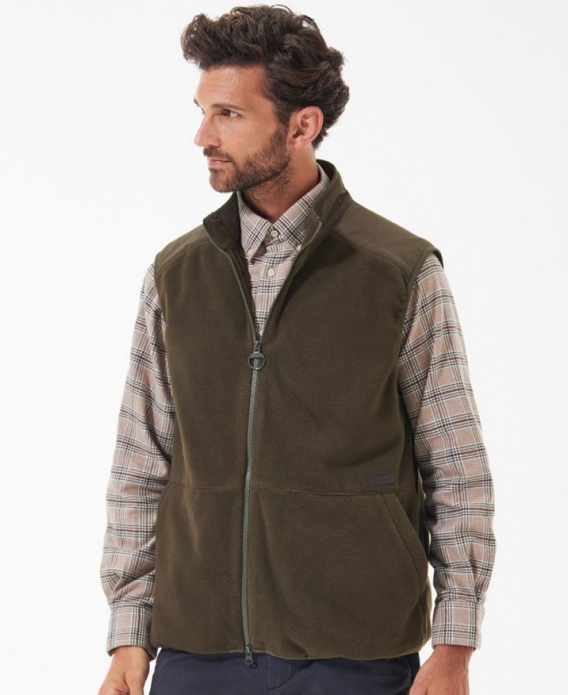 Olive Men Barbour Country Fleece Vest | US-6835RMJEZ