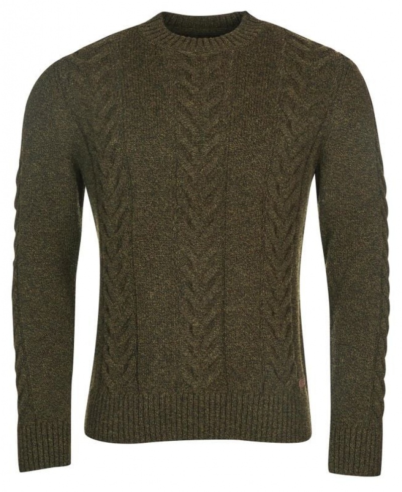 Olive Men Barbour Essential Cable Knit Sweater | US-6934IDGOL